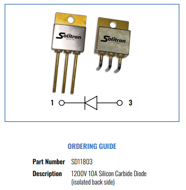 SD11803¸ßÎÂ1200V̼»¯¹èÐ¤ÌØ»ù¶þ¼«¹ÜSolitron SD11803¸ßÎÂ1200V̼»¯¹èÐ¤ÌØ»ù¶þ¼«¹ÜSolitron